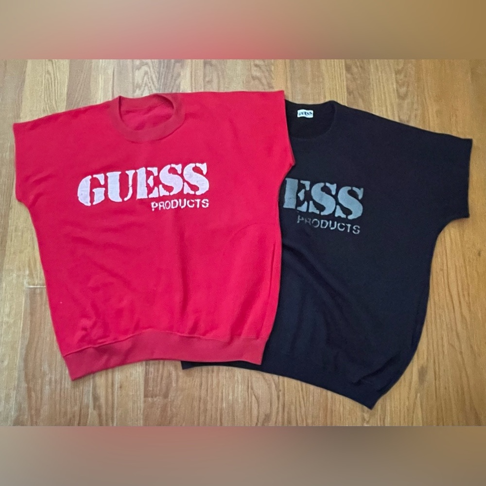 Vintage GUESS Red and Black Logo Tops